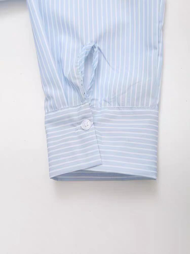 EMBROIDERED COLLAR STRIPED BLOUSE