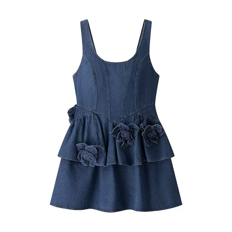 ROSE EMBELLISHED DENIM DRESS