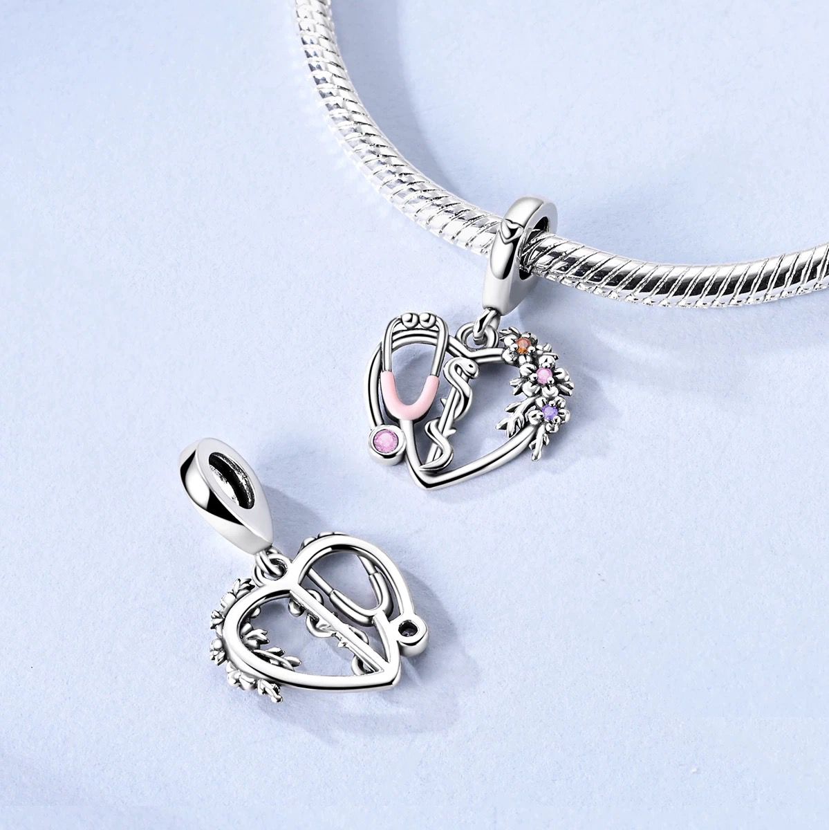Stethoscope & Wildflower Heart Dangle Charm