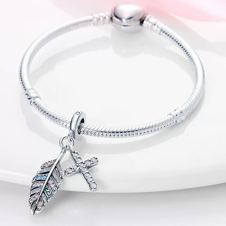 Multicolour Feather & Cross Dangle Charm