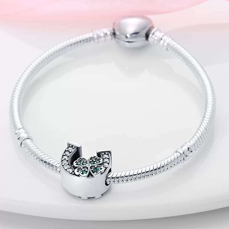 Lucky Horseshoe & Clover CZ Bead Charm