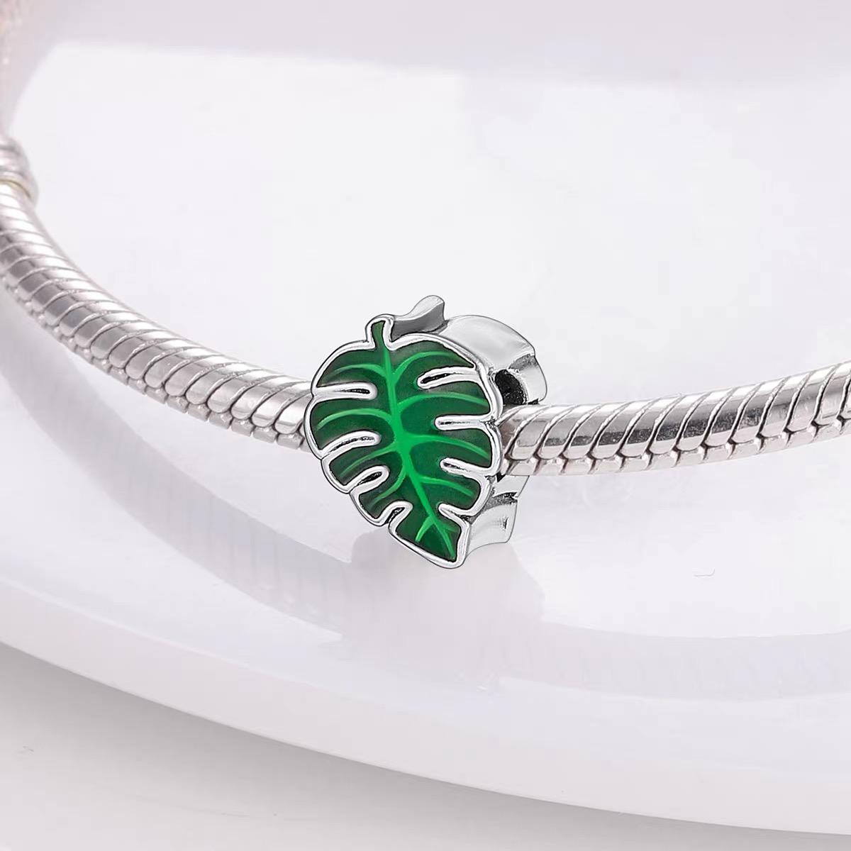 Monstera Leaf Green Enamel Bead Charm