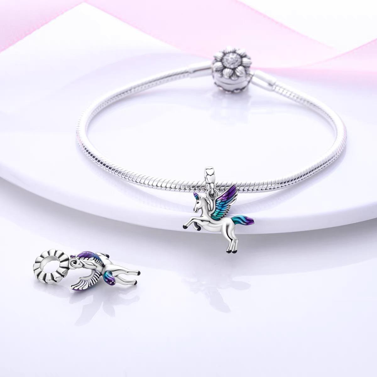 Unicorn Pegasus Rainbow Enamel Dangle Charm