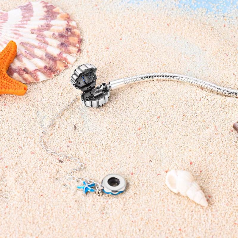 Ocean Shell Pavé Blue CZ Clasp Charm Bracelet