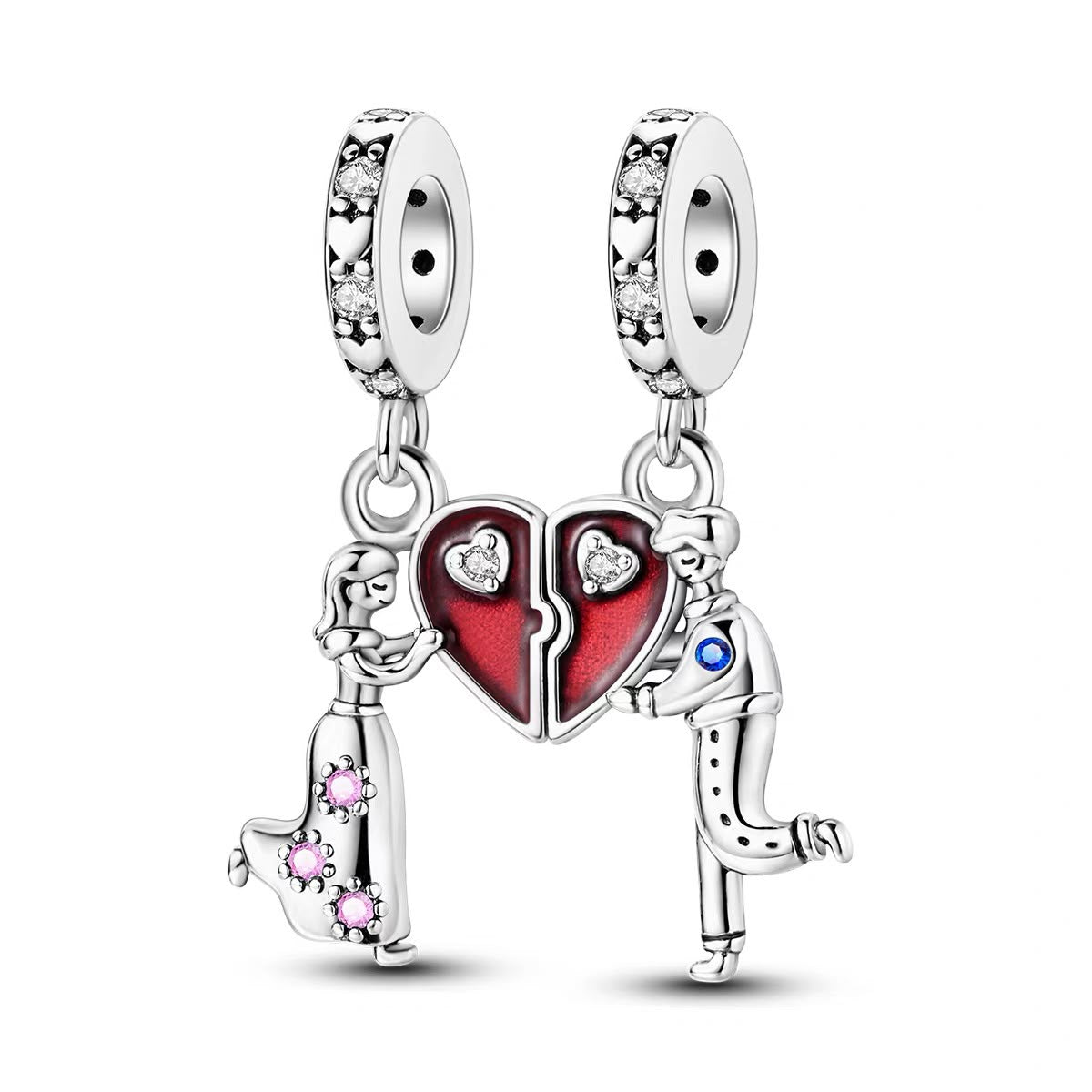 Couple Split Heart Matching Dangle Charm Set