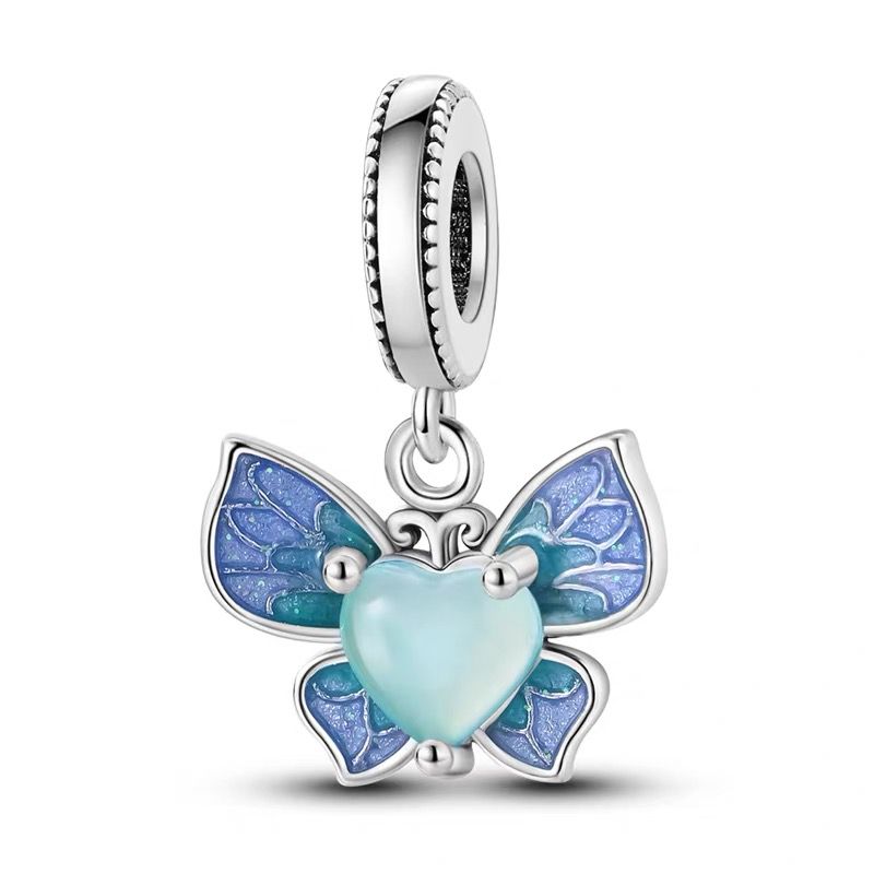 Blue Heart Butterfly Dangle Charm