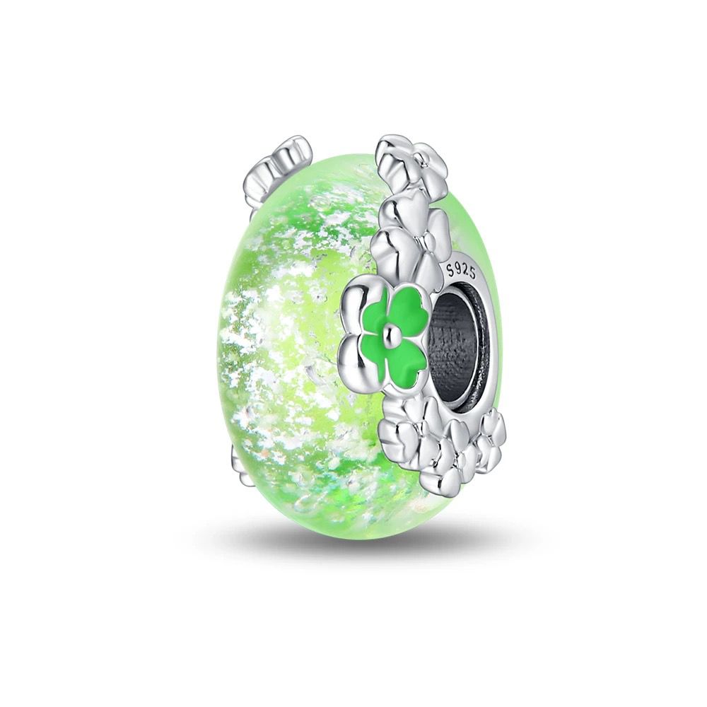 Green Four-Leaf Clover Murano Bead Charm