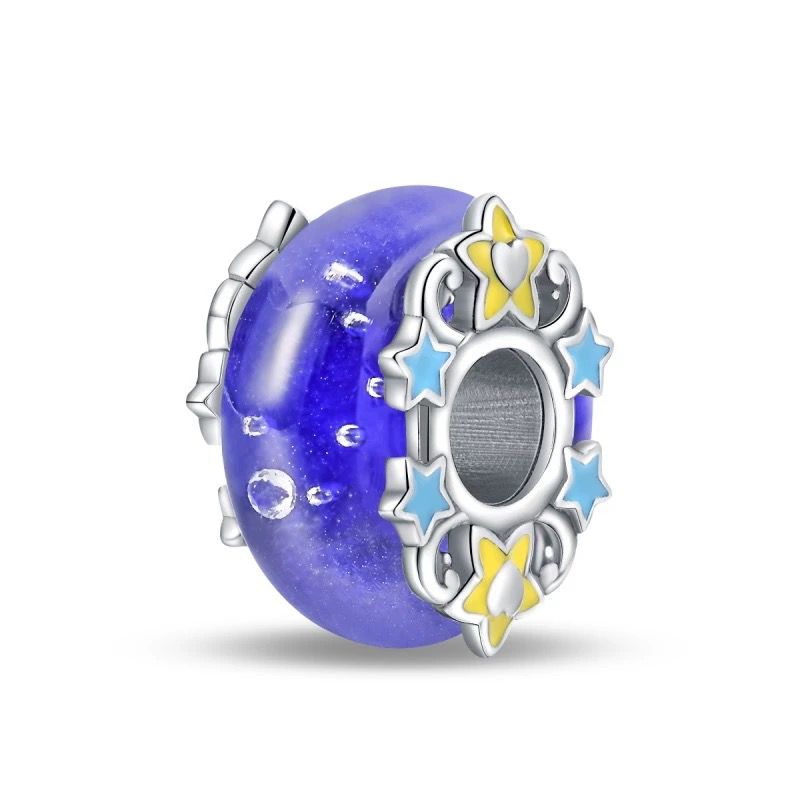 Midnight Blue Star & Moon Murano Bead Charm