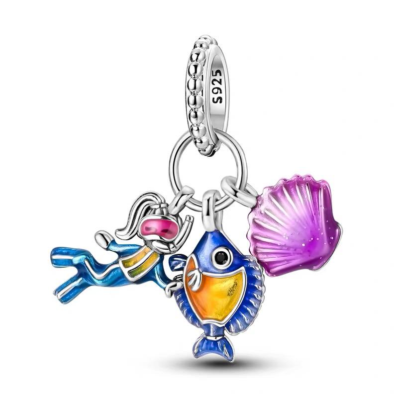 Scuba Diver, Tropical Fish & Shell Dangle Charm
