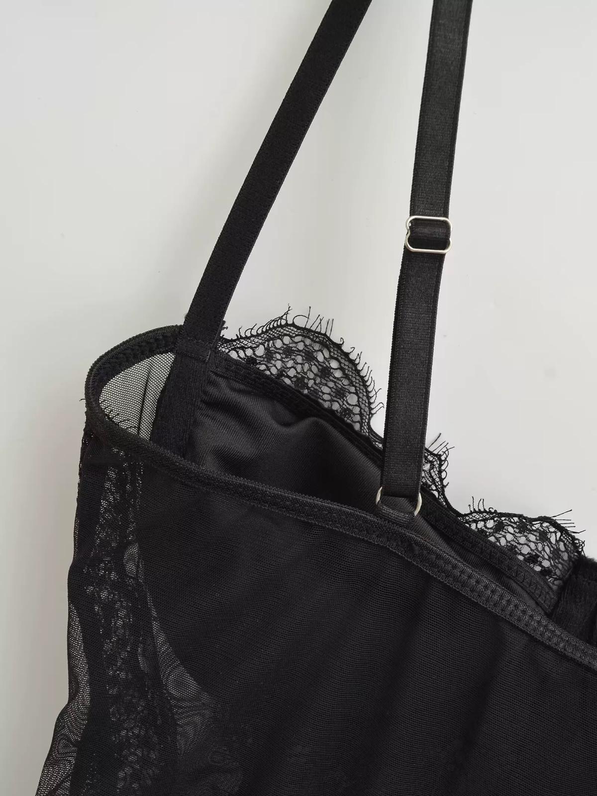 LACE TRIM SATIN BODYSUIT