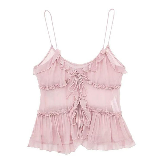 RUFFLE LACE-UP CAMI TOP