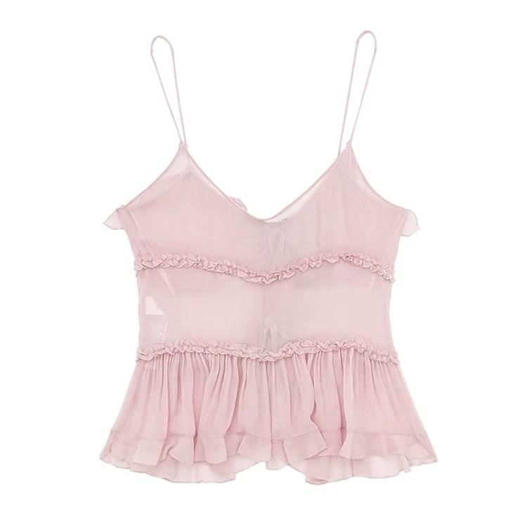 RUFFLE LACE-UP CAMI TOP