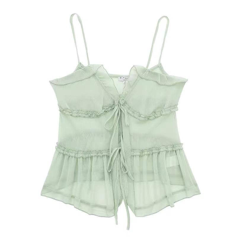 RUFFLE LACE-UP CAMI TOP