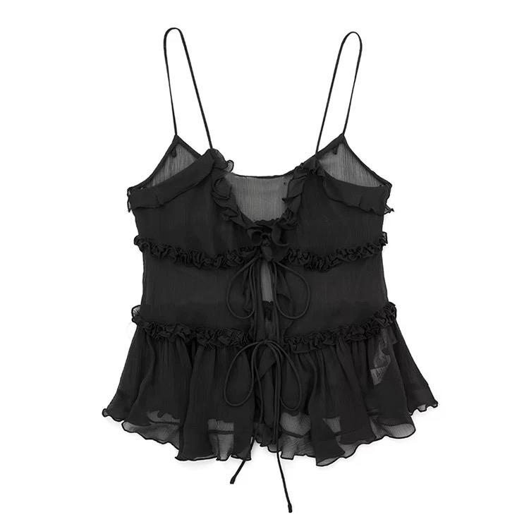 RUFFLE LACE-UP CAMI TOP