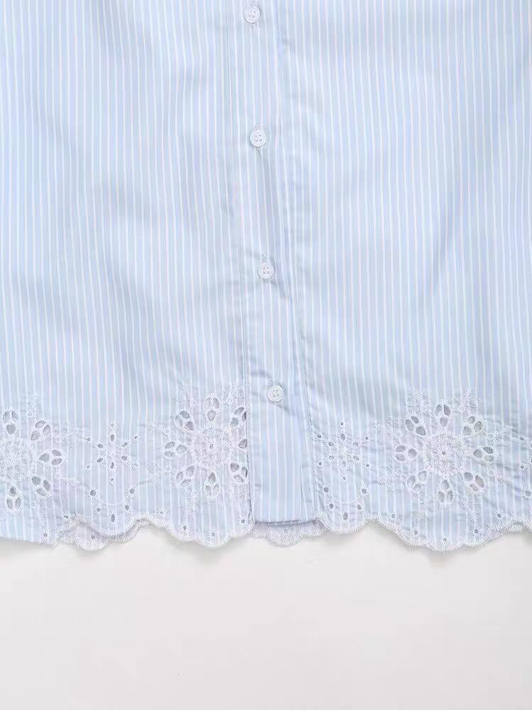 EMBROIDERED COLLAR STRIPED BLOUSE