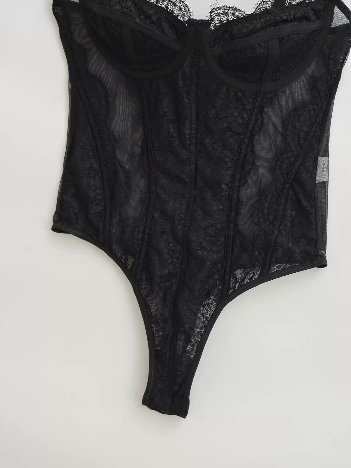 LACE TRIM SATIN BODYSUIT