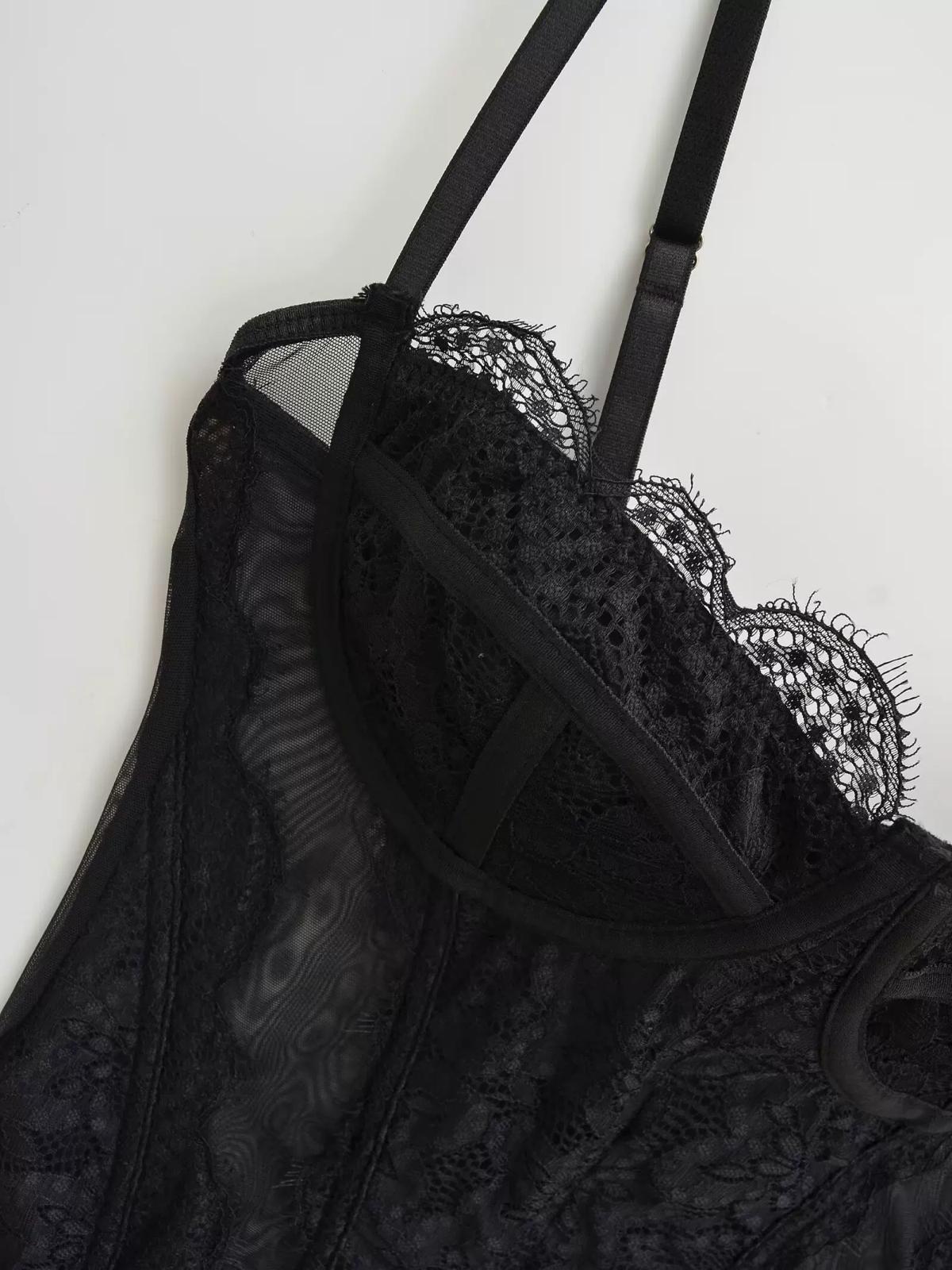 LACE TRIM SATIN BODYSUIT