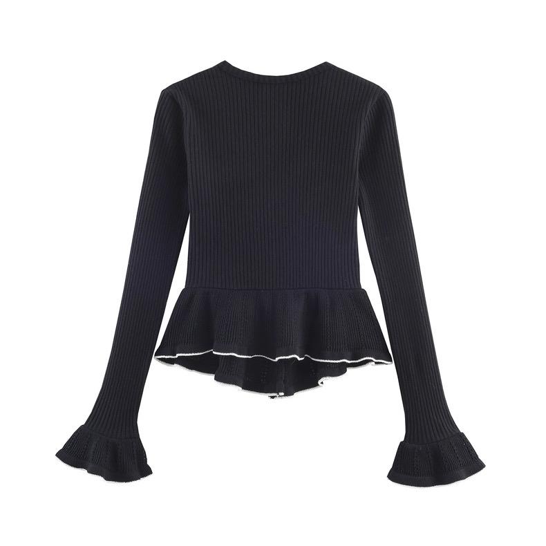 RUFFLE TRIM KNIT CARDIGAN