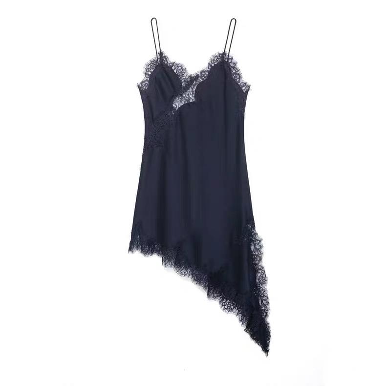 ASYMMETRIC LACE TRIM SLIP DRESS
