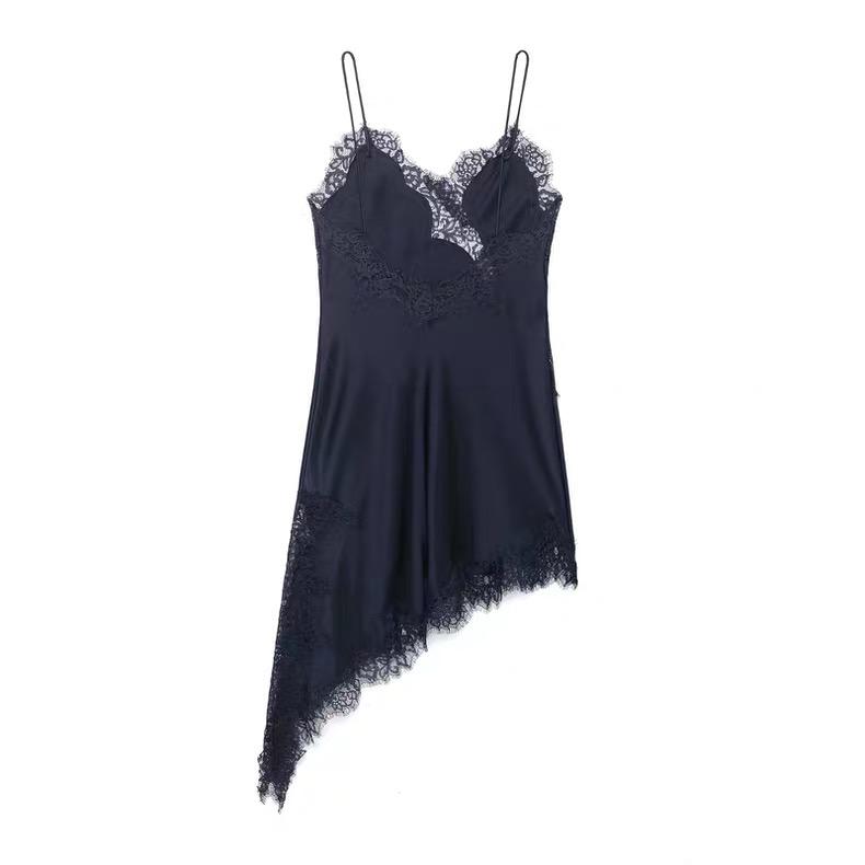ASYMMETRIC LACE TRIM SLIP DRESS