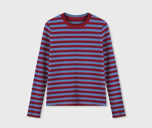 RIBBED STRIPED LONG SLEEVE TOP