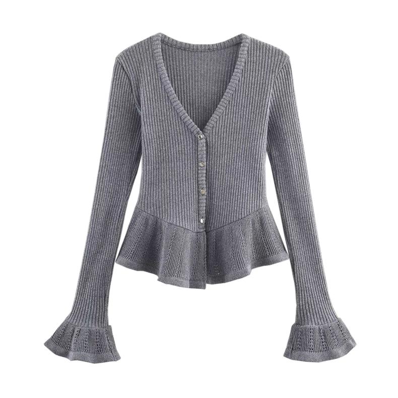 RUFFLE TRIM KNIT CARDIGAN