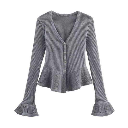 RUFFLE TRIM KNIT CARDIGAN
