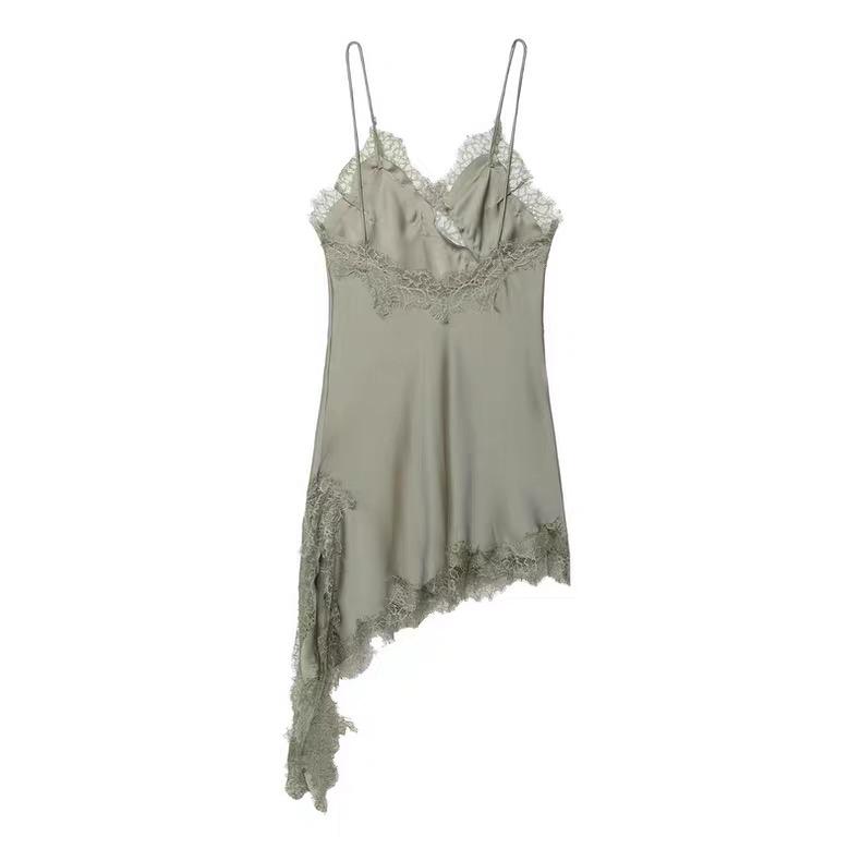 ASYMMETRIC LACE TRIM SLIP DRESS