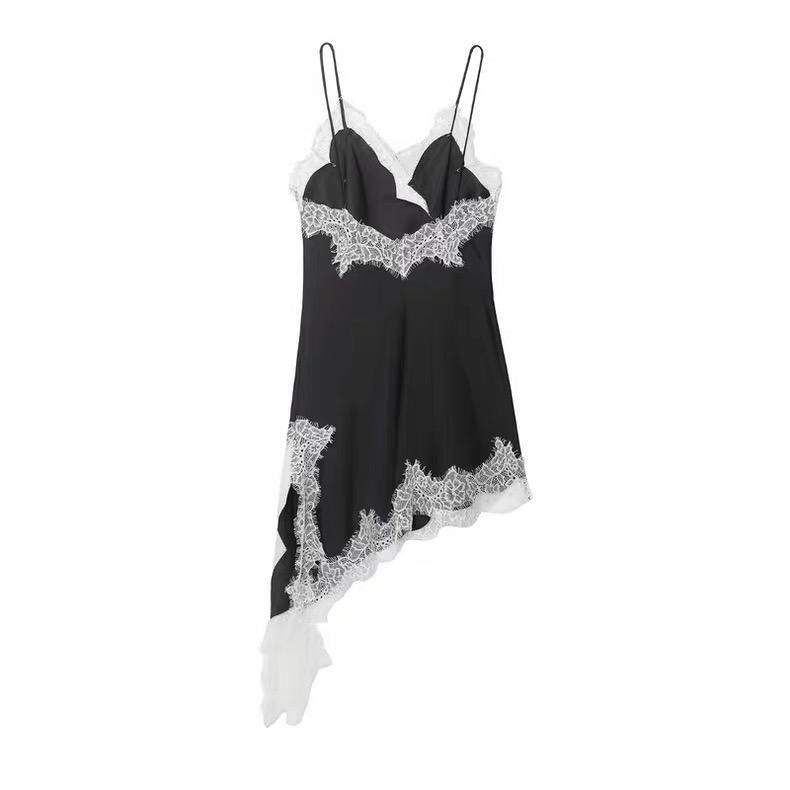 ASYMMETRIC LACE TRIM SLIP DRESS
