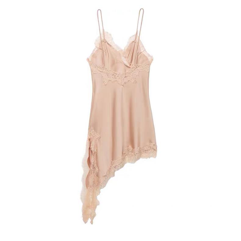 ASYMMETRIC LACE TRIM SLIP DRESS