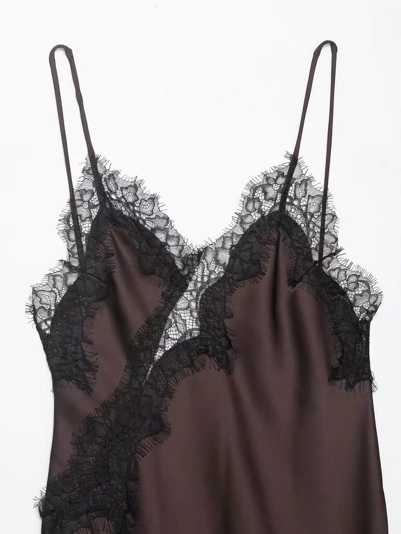 ASYMMETRIC LACE TRIM SLIP DRESS