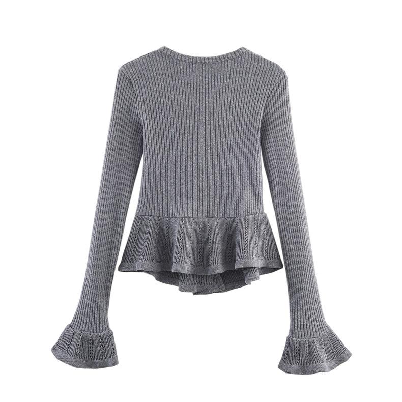 RUFFLE TRIM KNIT CARDIGAN