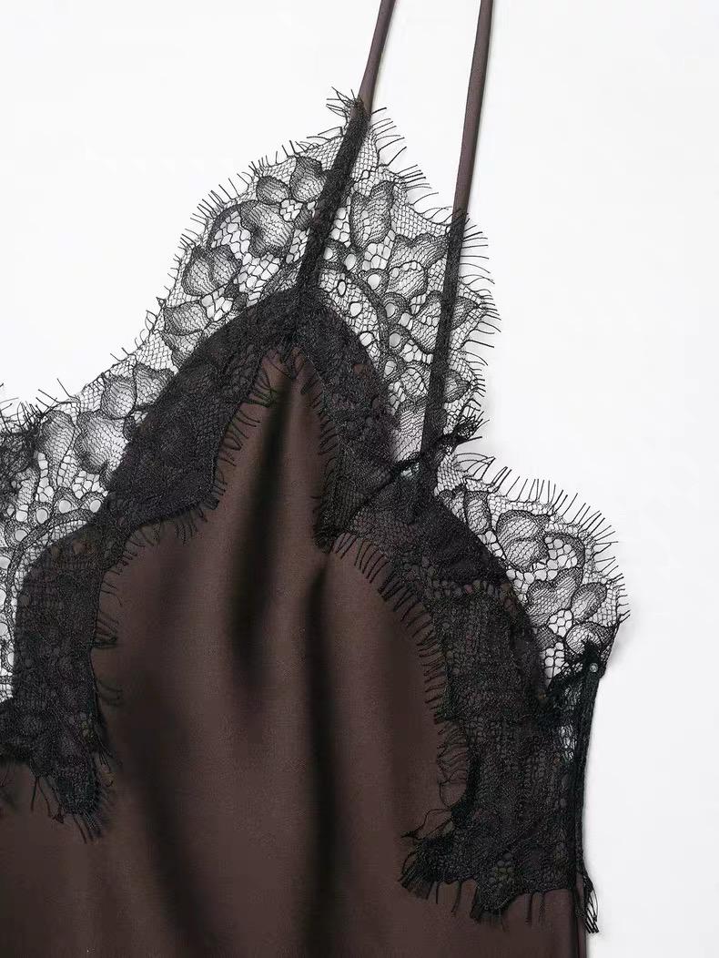 ASYMMETRIC LACE TRIM SLIP DRESS