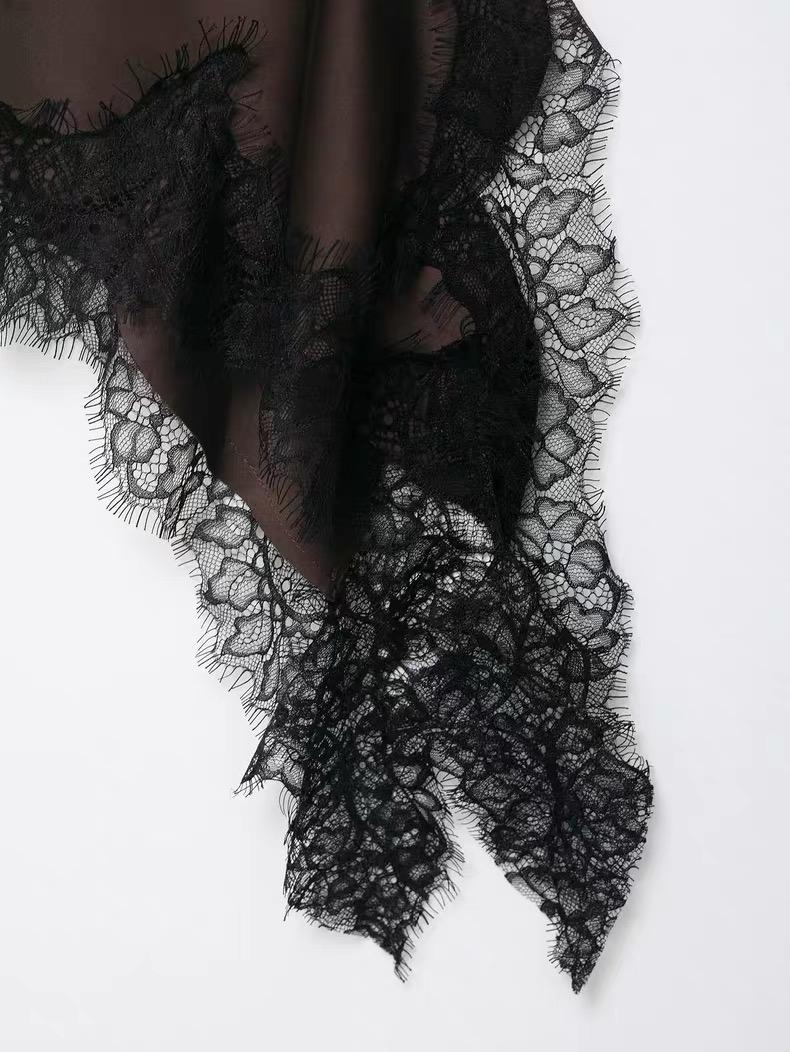 ASYMMETRIC LACE TRIM SLIP DRESS