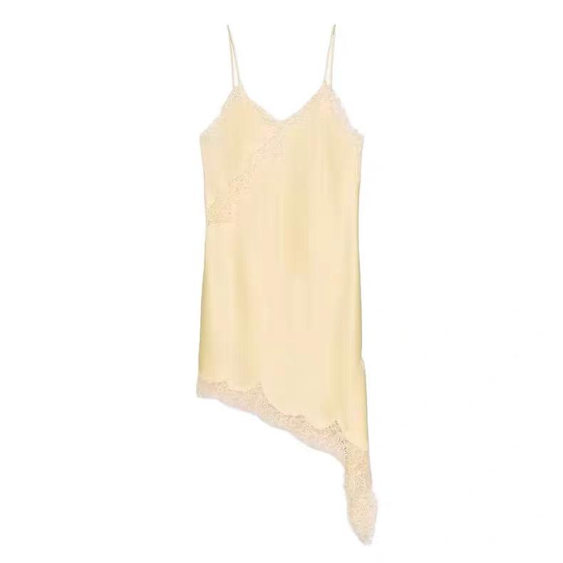 ASYMMETRIC LACE TRIM SLIP DRESS