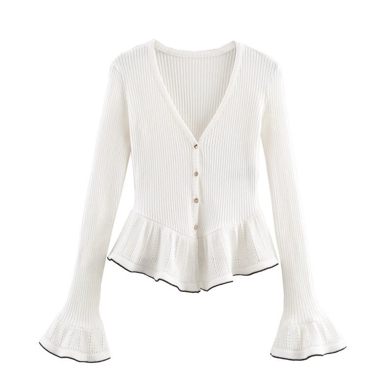 RUFFLE TRIM KNIT CARDIGAN