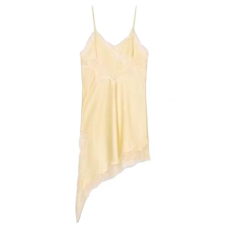 ASYMMETRIC LACE TRIM SLIP DRESS