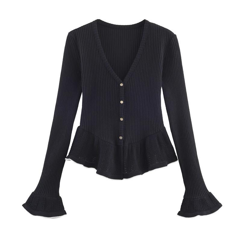 RUFFLE TRIM KNIT CARDIGAN