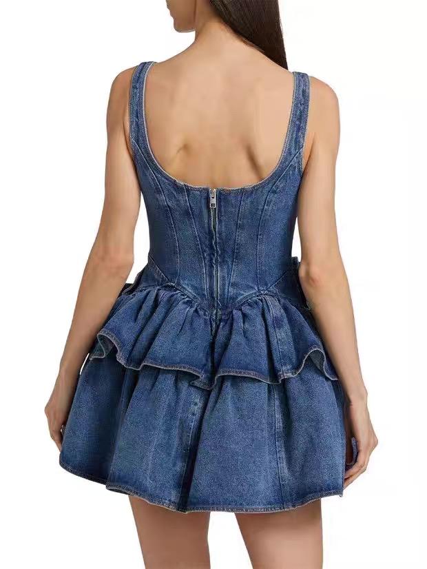 ROSE EMBELLISHED DENIM DRESS