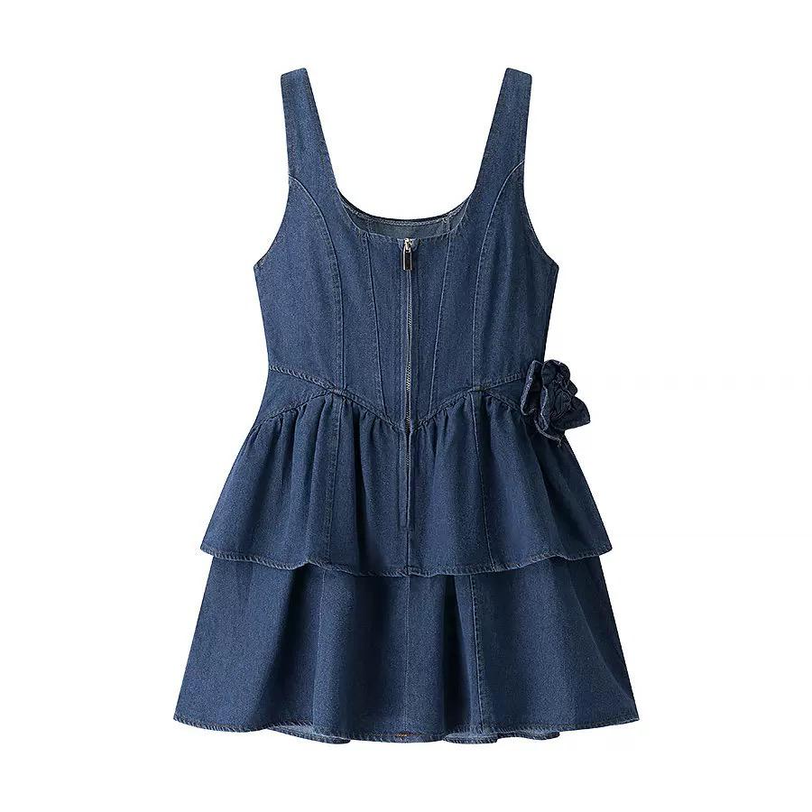 ROSE EMBELLISHED DENIM DRESS