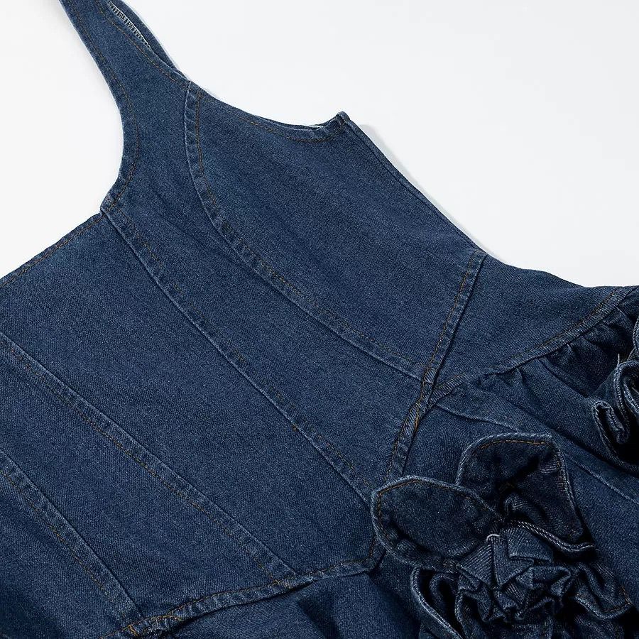 ROSE EMBELLISHED DENIM DRESS