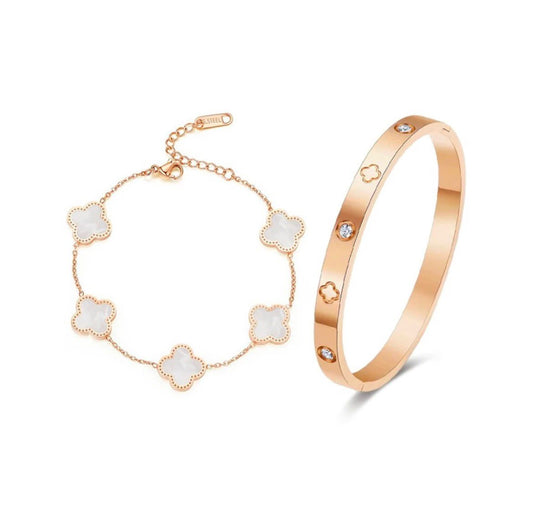 CLOVER BANGLE/CHAIN BRACELET SET