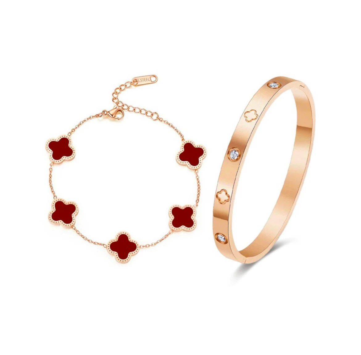 CLOVER BANGLE/CHAIN BRACELET SET