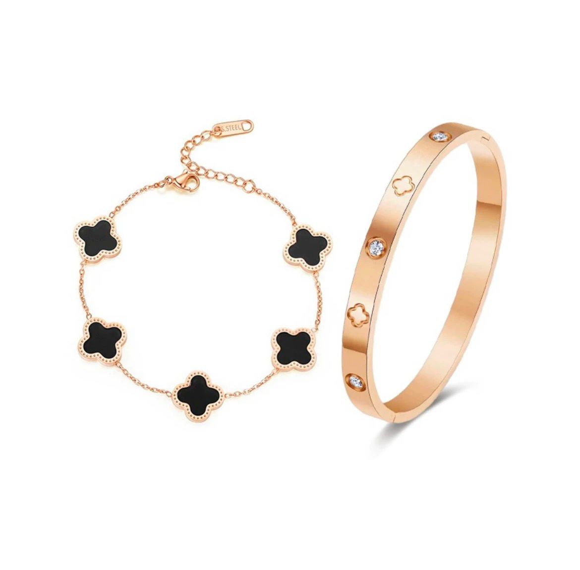 CLOVER BANGLE/CHAIN BRACELET SET