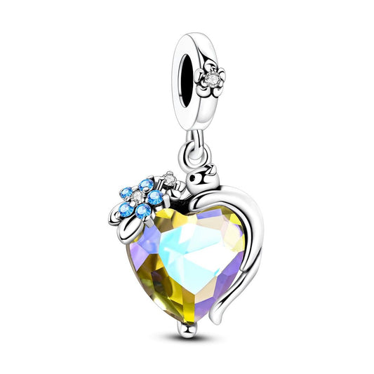 Aurora Heart & Blue Flower Dangle Charm