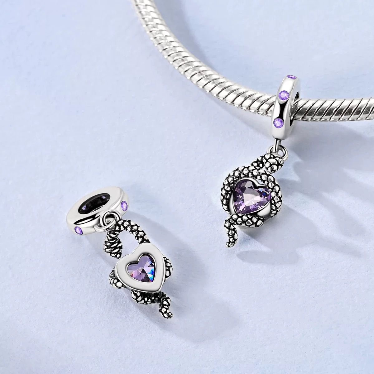Serpent & Amethyst Heart Dangle Charm