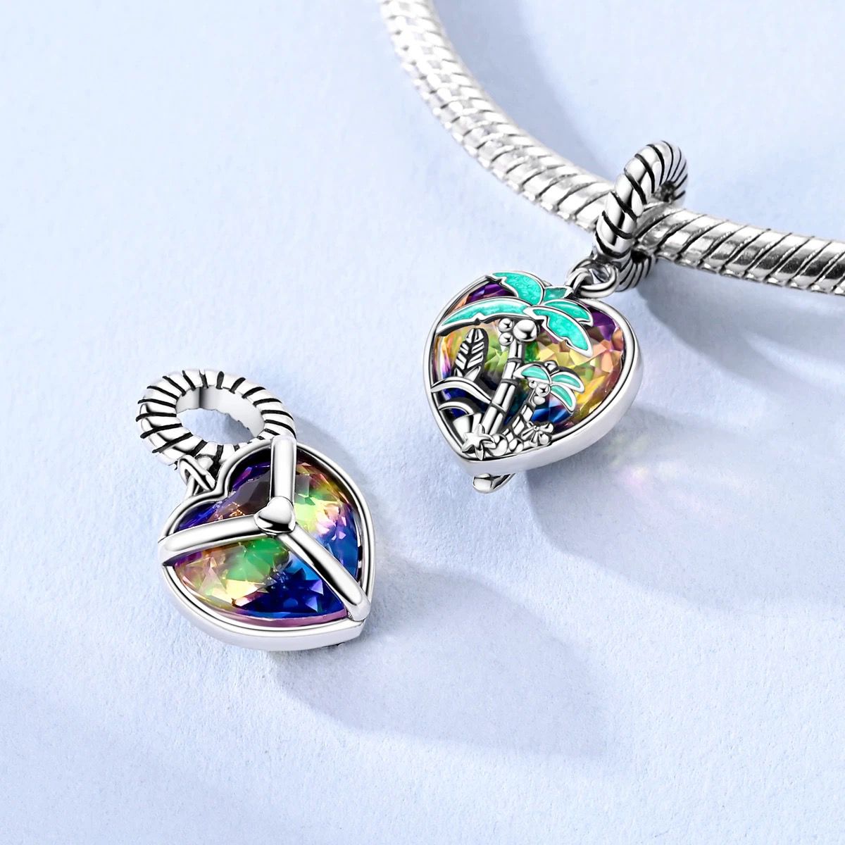 Tropical Palm Tree Heart Dangle Charm