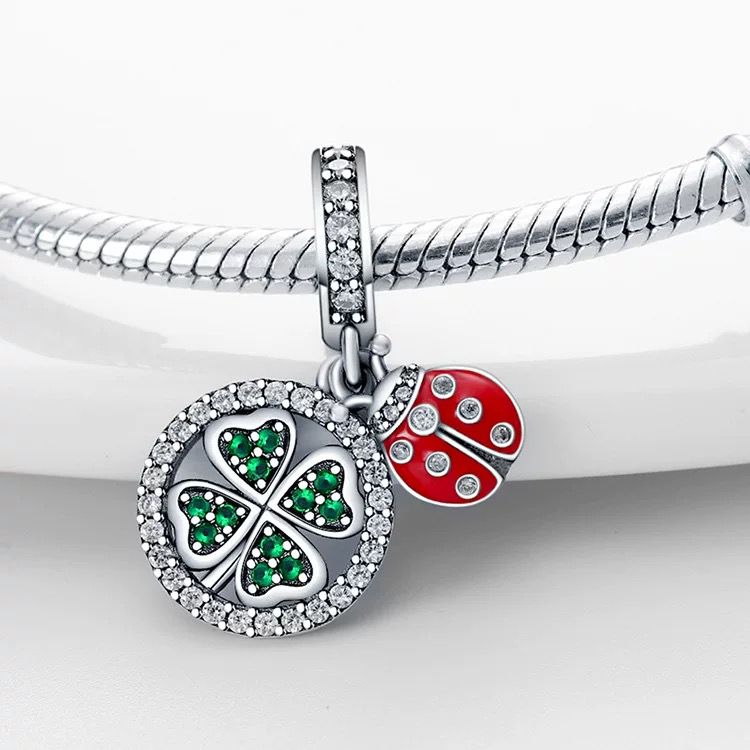 Ladybird & Four-Leaf Clover Dangle Charm