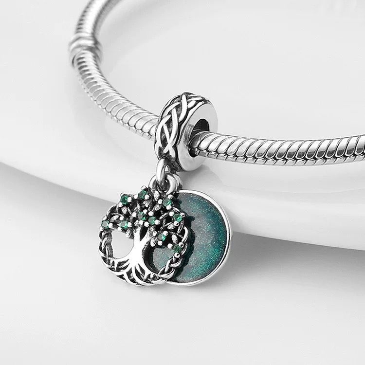 Celtic Tree of Life Green Enamel Dangle Charm