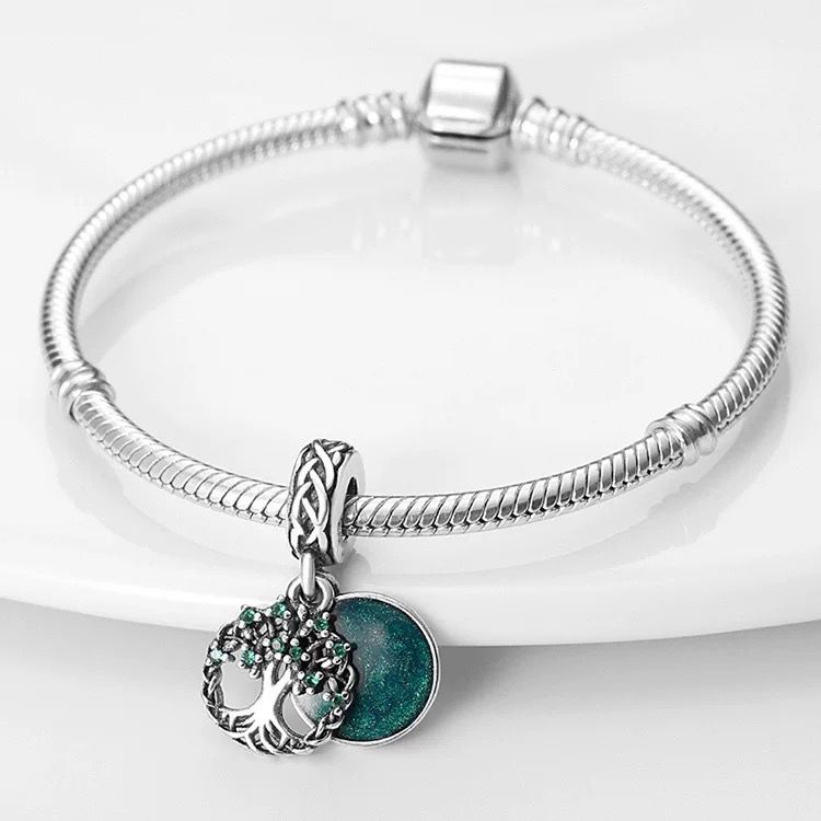 Celtic Tree of Life Green Enamel Dangle Charm